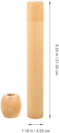 Amosfun Bamboo Toothbrush Holder Portable Toothbrush Storage Tube with Base Travel Tooth Brush Holder Case for Bathroom Counter Office Desktop Dresser Home and Hotel Use