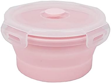 CCyanzi 3piece Round Collapsible Bowl with Lids, Silicone Food Storage Containers, Microwave & Freezer Safe, Space Saving for Kitchen Cabinet and Camping Backpack,(Pink)