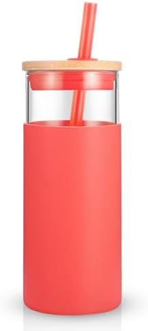 Tronco 20 oz Glass Tumbler with Lids and Straws, Reusable Iced Coffee Cups
