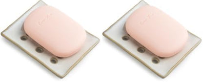 Soap Dish with Self Drain, Bar Soap Holder for Bathroom and Kitchen Sink, Rectangular Soap Dishes for Shower Ceramic Soap Saver, Japanese Soap Tray, White (Pack of 2)