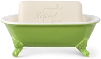 6.5" Ceramic Mini Clawfoot Bathtub Soap Dish,Bar Soap Holder,Lime