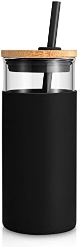 Tronco 20 oz Glass Tumbler with Lids and Straws, Reusable Iced Coffee Cups