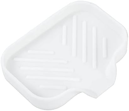 MicoYang Silicone Soap Dish with Drain Spout, Self-Draining Sink Organizer Tray for Bathroom and Kitchen, Sponges, Dispensers and Soap Holder, Non-Slip and Dishwasher Safe, White (Compact, 4.9"×3.2")