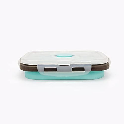 CCyanzi 3piece Collapsible Food Storage Containers with Lids, Silicone Lunch Container, Microwave & Freezer Safe, Space Saving for Kitchen Cabinet and Camping Backpack,(blue gray)