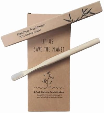 Children's Natural Bristle Toothbrush [4-Pack], Castor Bristles, 100% Biodegradable, Plant Based Bristles and Bamboo Handle