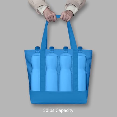 TOPDesign 6-Pack Canvas Tote Bags with an External Pocket, Reusable Grocery Shopping Bags, Top Zipper Closure, Daily Essentials (Ocean Blue)
