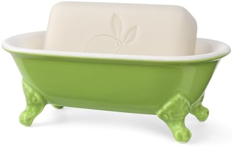 6.5" Ceramic Mini Clawfoot Bathtub Soap Dish,Bar Soap Holder,Lime