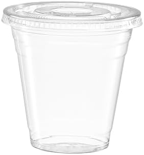 GUSTO 12 oz Clear Plastic Cups with Lids [50 Sets] Iced Coffee Cups