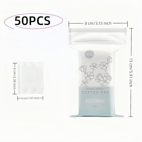 50-Pack 100% Pure Cotton Makeup Remover Pads | Soft, Hypoallergenic & Lint-Free Facial Rectangle for Sensitive Skin | Reusable, Double-Sided with Reinforced Edges | Makeup Skincare(50 Count)