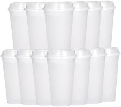 16oz Reusable Plastic Coffee Cups with Lids, 13 Pack, Clear