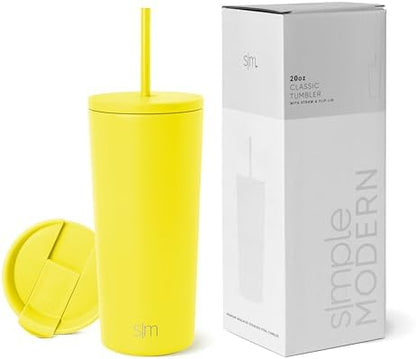 Simple Modern Insulated Tumbler with Lid and Straw | Iced Coffee Cup Reusable Stainless Steel Water Bottle Travel Mug | Gifts for Women Men Her Him | Classic Collection | 20oz | Canary