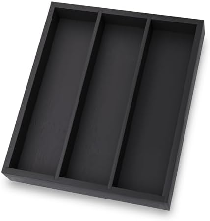 Fibogollo Bamboo Silverware Organizer with 3 Slots for Kitchen（Black）