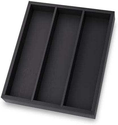 Fibogollo Bamboo Silverware Organizer with 3 Slots for Kitchen（Black）