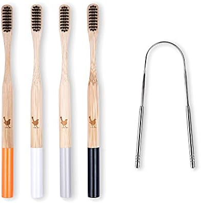Bamboo Toothbrush with Soft Bristles and Tongue Scraper