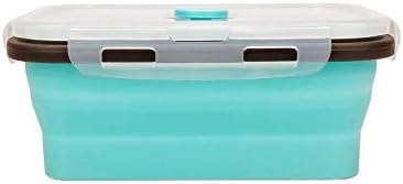 CARTINTS Set of 3 Collapsible Food Storage Containers with Lids, Collapsible Silicone Bowls, Silicone Lunch Containers, For Meal Prep, Camping, Travel, Microwave and Freezer Safe,500ml,Blue