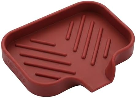 MicoYang Silicone Soap Dish with Drain Spout, Self-Draining Sink Organizer Tray for Bathroom and Kitchen, Sponges, Dispensers and Soap Holder, Non-Slip and Dishwasher Safe, Red (Compact, 4.9"×3.2")