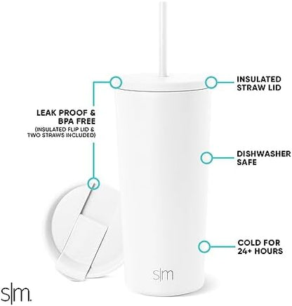 Simple Modern Iced Coffee Tumbler, Insulated | 20oz | White