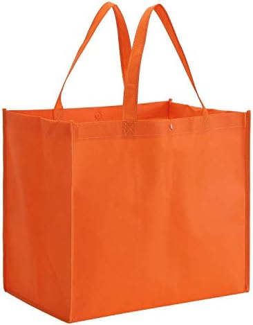 Tosnail 12 Pack Reusable Grocery Shopping Bags, Large Foldable Tote Bags Bulk, Fabric Bags with Long Handle for Shopping Groceries Clothes - Purple, Orange, Pink
