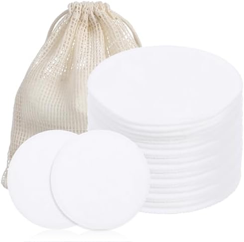 Grevosea 20 Pcs Reusable Cotton Rounds for Face, Makeup Remover Pads Reusable Cotton Face Pads with a Mesh Washable Laundry Bag for Makeup Removal Facial Cleansing Skincare Travel Essentials
