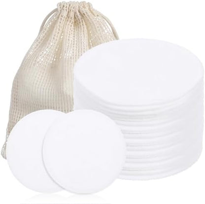 Grevosea 20 Pcs Reusable Cotton Rounds for Face, Makeup Remover Pads Reusable Cotton Face Pads with a Mesh Washable Laundry Bag for Makeup Removal Facial Cleansing Skincare Travel Essentials