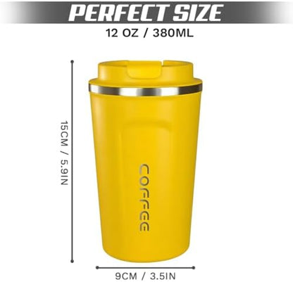 SPLMIFA Travel coffee mugs leak-proof, reusable coffee cup with lid, stainless steel vacuum insulated coffee tumblers, thermal insulation cups for men & women keep drinks hot & cold (2nd-Yellow, 12OZ)