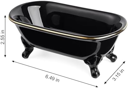 Mini Clawfoot Bathtub Soap Dish,Bar Soap Holder,Black Gold Rim