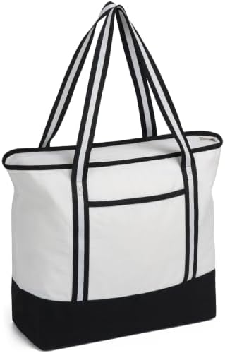 Carbrea 15 Inch Large Canvas Tote Bag with Bottom Support, White, 1 Pack