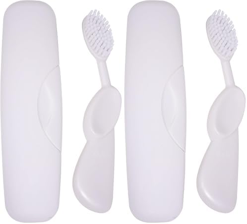 RADIUS Toothbrush Original Big Brush, BPA Free ADA Accepted - Left Hand - White Brush with White Case (Pack of 2)