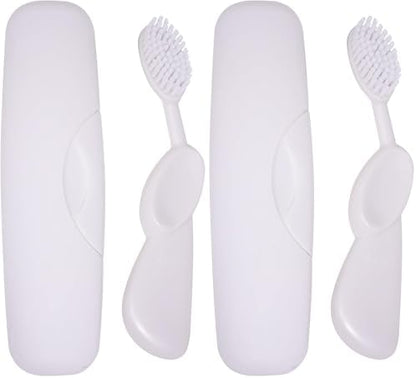 RADIUS Toothbrush Original Big Brush, BPA Free ADA Accepted - Left Hand - White Brush with White Case (Pack of 2)