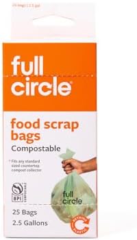 Full Circle Compostable Food Waste Bags 2.5 Gallon 25ct, Extra Thick