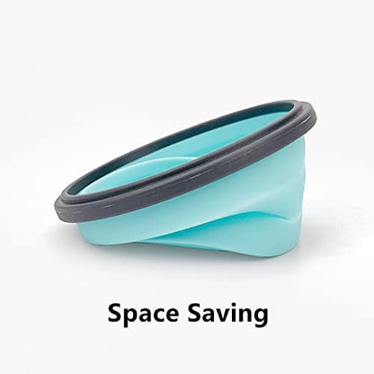 CCyanzi 3piece Round Collapsible Bowl with Lids, Silicone Food Storage Containers, Microwave & Freezer Safe, Space Saving for Kitchen Cabinet and Camping Backpack,(Blue Gray)