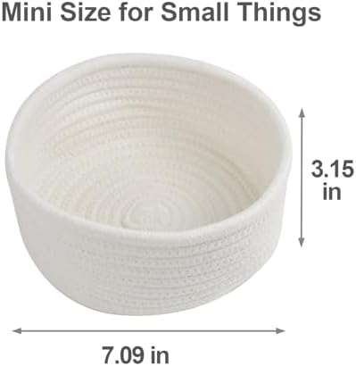 3 Pack Small Woven Cotton Rope Baskets for Organizing, White
