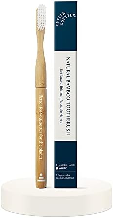 Better & Better Natural Bamboo Toothbrush | Soft Bristles | 100% Plant-Based | Reusable Handle and Replaceable Brush Head | Eco-Friendly, Zero Plastic | Adult Size, White