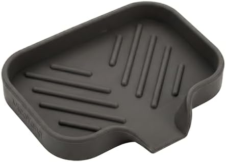 MicoYang Silicone Soap Dish with Drain Spout, Self-Draining Sink Organizer Tray for Bathroom and Kitchen, Sponges, Dispensers and Soap Holder, Non-Slip and Dishwasher Safe, Coffee (Compact, 4.9"×3.2")