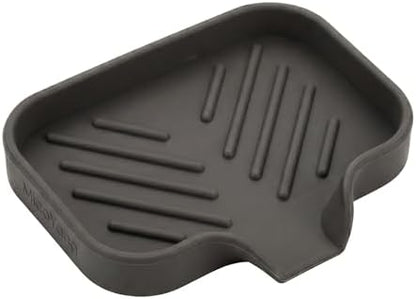 MicoYang Silicone Soap Dish with Drain Spout, Self-Draining Sink Organizer Tray for Bathroom and Kitchen, Sponges, Dispensers and Soap Holder, Non-Slip and Dishwasher Safe, Coffee (Compact, 4.9"×3.2")
