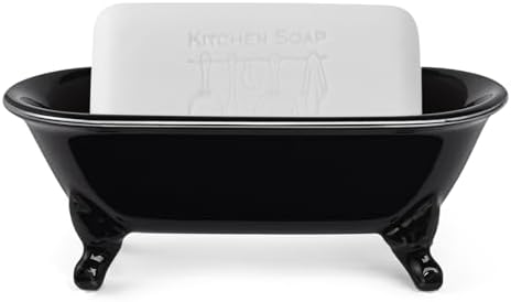 Mini Clawfoot Bathtub Soap Dish,Bar Soap Holder,Black Silver Rim