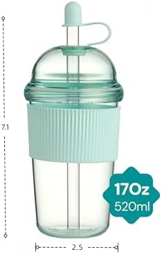 Reusable Ices Coffee Cups with Lids and Straws 17oz, Boba Cup with Straw,Tumbler with Silicone Sleeve for Cold Drinks, Iced Coffee, Bubble Tea ，light Blue