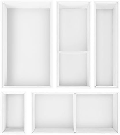 Bamboo Drawer Organizer,5 PCS White Bathroom Tray&Desk Organizers and Storage,Cabinet Divider With Removable Silverware Organization for Kitchen,Utensils,Junk,Office,Makeup
