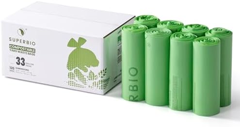 SUPERBIO 33 Gallon Compostable Yard Waste Bags, 120 Count Bulk