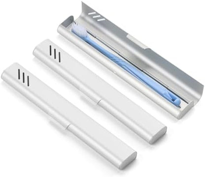 Travel Toothbrush Case, 2Pack Portable Toothbrush Holders, Durable Aluminum Toothbrush Storage Box, Small Breathable Manual Toothbrush Container for Traveling, Camping, Business Trip - Sliver