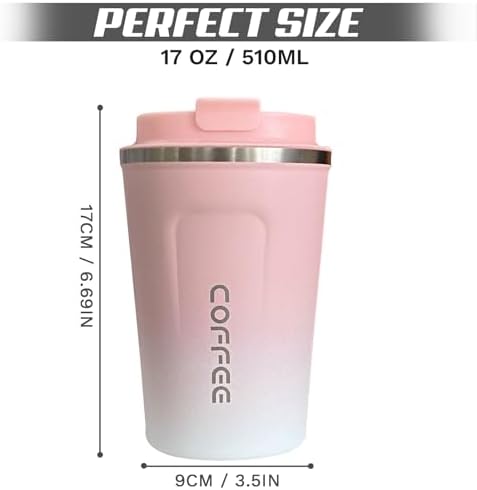 SPLMIFA Travel Coffee Mug Leak-Proof, Reusable Coffee Cups with Lids, Stainless Steel Vacuum Insulated Coffee Tumblers, Thermal Insulation Cup for Men and Women Hot & Cold Drinks(2nd-Pink White, 17OZ)