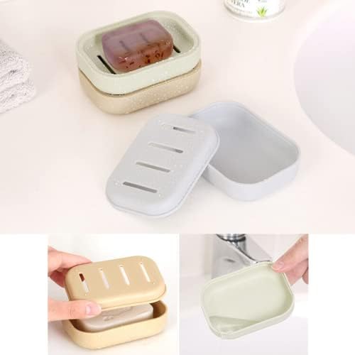 4 Pack Plastic Soap Dish, Soap Container, Double Layer Draining Soap Holder for Shower, Bathroom or Kitchen, C-0060