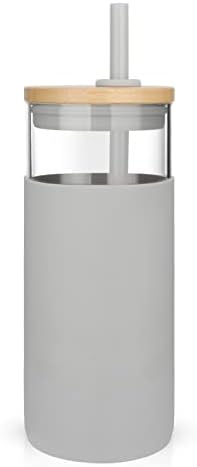 Tronco 20 oz Glass Tumbler with Lids and Straws, Reusable Iced Coffee Cups