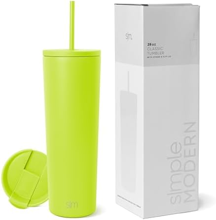 Simple Modern Insulated Tumbler with Lid and Straw | Iced Coffee Cup Reusable Stainless Steel Water Bottle Travel Mug | Gifts for Women Men Her Him | Classic Collection | 28oz | Green Apple