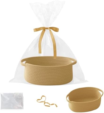 Woven Rope Basket - Baby Gift Basket with Bag & Ribbon