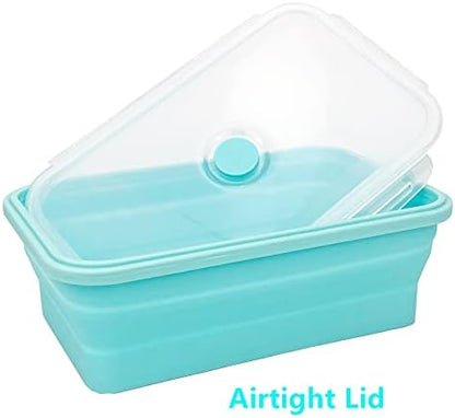 CARTINTS Large Collapsible Camping Food Containers, 1200ml Silicone Lunch Container, Microwave Safe Reusable Meal Prep Container For Indoor&Outdoor Kitchen With Foldable Spoon, Blue