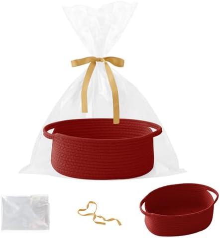Red Woven Rope Basket - Baby Gift Basket with Bag & Ribbon