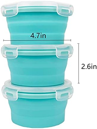 CCyanzi 3piece Round Collapsible Bowl with Lids, Silicone Food Storage Containers, Microwave & Freezer Safe, Space Saving for Kitchen Cabinet and Camping Backpack,(Blue)