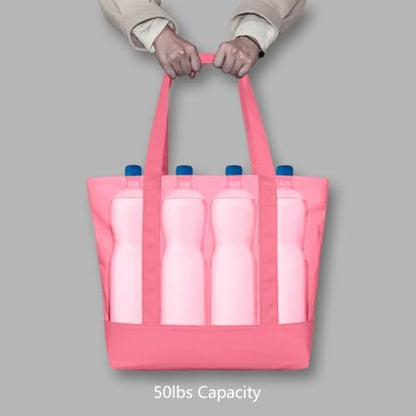 TOPDesign 6-Pack Canvas Tote Bags with an External Pocket, Reusable Grocery Shopping Bags, Top Zipper Closure, Daily Essentials (Rose Pink)