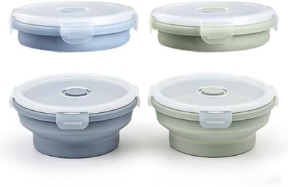 Silicone Collapsible Food Storage Containers-Prep/Storage Bowls with Lids – Set of 2 Round Silicone Lunch Containers – Microwave and Freezer Food Containers (550ML,Green Blue)